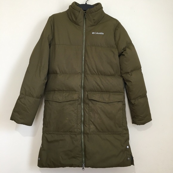 Columbia Youth Rockfall Mid Down Olive Duck Down Feather Jacket Puffer Coat - Picture 1 of 16